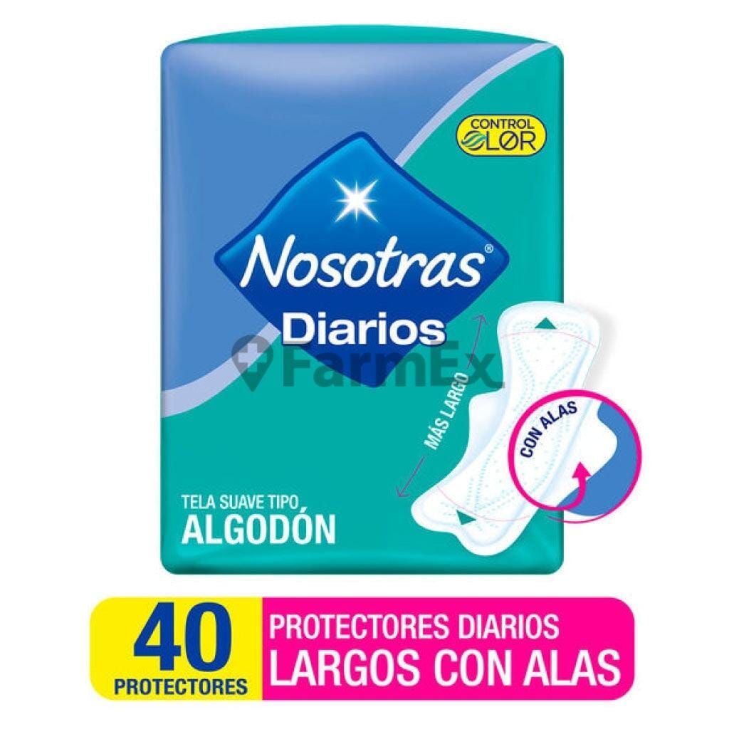 Nosotras Diarios "Largos con Alas" x 40 protectores Tela Tipo Algodon Farmex-Pluxee-Persistente